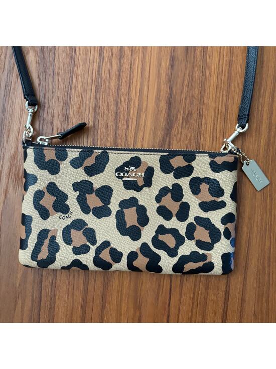 Coach Handbags - Coach Leopard Cheetah Print Crossbody Handbag, black and tan mini purse